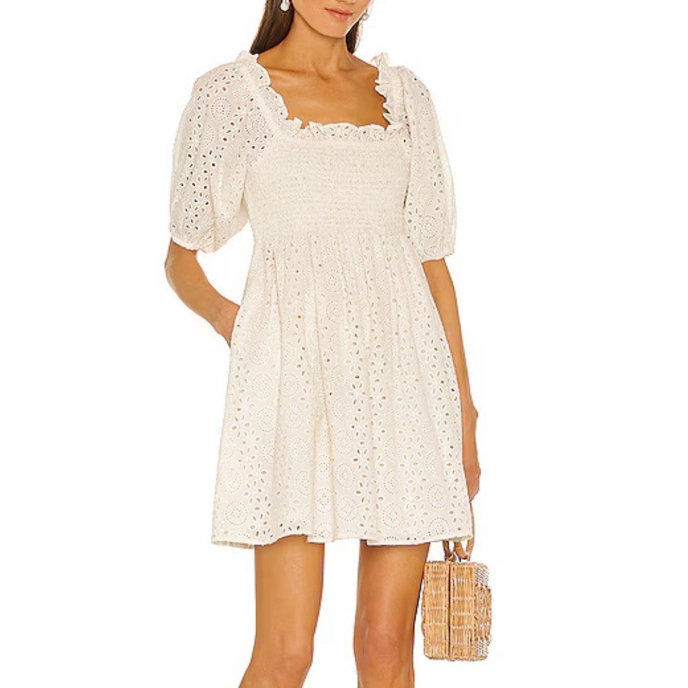 Cleobella Luca Mini Dress Cream Eyelet Boho Feminine Flirty Casual Chic Medium